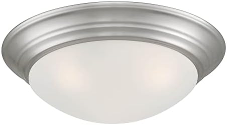 DESIGNERS FOUNTAIN 2-Lights Flush Mount Ceiling Lights, 14 Inch Tap Etched Glass Lighting Fixture for Kitchen, Bedroom, Bathroom, and Hallway, Brushed Nickel, 1360M-BN