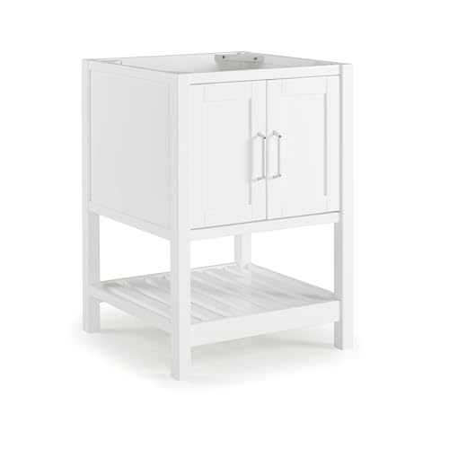 Image of Alaterre Furniture Bennet Bathroom Vanity Without Sink - 24 inch Small Freestanding Wood Vanity Cabinet with Soft-Close Shaker Doors, Single Sink Base (White)