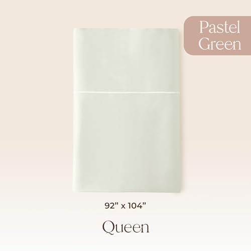 Image of Certified Organic Queen Flat Sheet Only - 100% Organic Cotton Top Sheet with Luxurious Soft and Breathable 300 Thread Count Sateen Weave Finish - GOTS & Fairtrade Certified (Pastel Green, Queen)