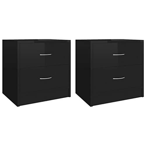 vidaXL 2X Tables de Chevet Table de Nuit Armoire de Chevet Table de Canapé Table de Salon avec 2 Tiroirs Chambre Noir Brillant 40x30x40 cm Aggloméré