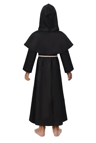 Disfraz completo infantil rentable de monje medieval con capucha miniatura 3