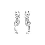 選べる 誕生石 ピアス レディース 人気 ネコ しっぽが揺れる シルバー 猫 MIE3123BIRTH (４月：ダイヤモンド)