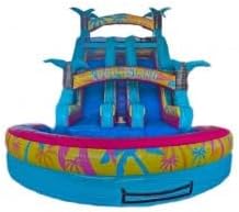 Island Tiki Twin Splash 18' Inflatable Double Water Slide with Blower, Dual Racing Lanes & Large Splash Pool, Outdoor Backyard Water Park for Kids & Family