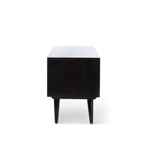 Image of THE WOODEN CITY Rattan Solid Wood Tv Unit | Cabinet for LED LCD | Spiral Carving Cane TV Stand for Living Room and Bedroom | Pure Mango Wood, Natural Matt Finish | Size - 160 x 40 x 50cm