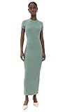 Good American Women's Ribbed Tee Maxi Dress with Slit, Washed Fatigue Green001, XL