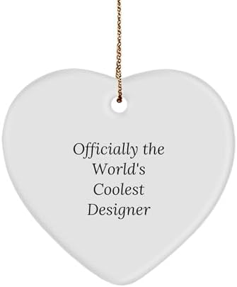 Designer Gifts from Men to Women - Officially 'The World's Coolest Designer' Heart Ornament with Funny Quote, Christmas Unique Gifts, Heart Shaped Decorations image 2