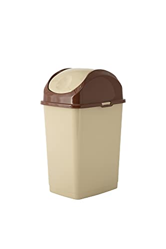 Superio Small 2.5 Gallon Plastic Trash Can With Swing Top Lid, Waste Bin For Under Desk, Office, Bedroom, Bathroom- 10 Qt, Beige/ Brown #TOP4