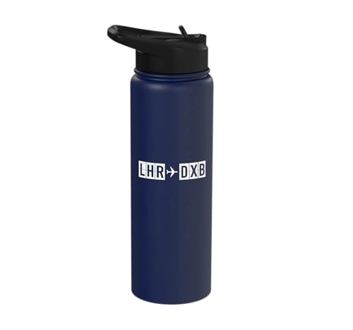 LHR DXB Flight Route London to Dubai Air Codes Stainless Steel Insulated Water Bottle