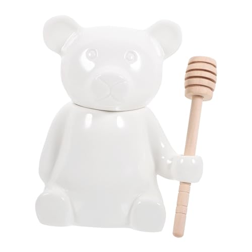 HAKIDZEL 1Set Ceramic Bear with Dipper Stick Cartoon Honey Storage Container Ceramic Honey Holder for Syrup for Kitchen Decor