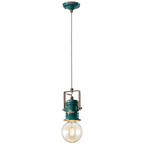 Lustre céramique et fer vintage E27, suspension haut de gamme vert minimaliste