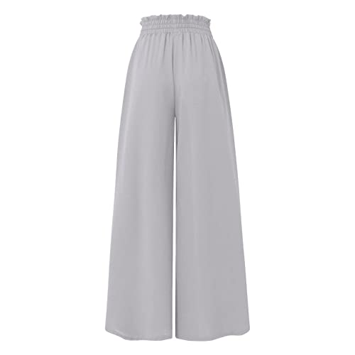 Petyczen Plus Size Pants For Women, Casual Loose Wide Leg Pants High Waisted Palazzo Pants Stretchy Flowy Chiffon Dress Pants Drawstring Straight Trousers Culottes With Pockets(B-Gray,X-Large) #TOP4