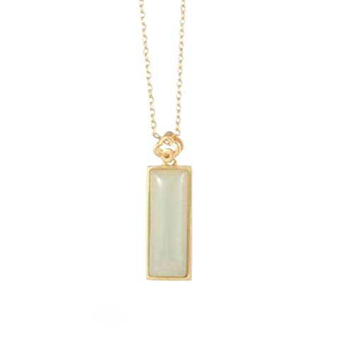 Collier plaqué or femme pendentif rectangulaire géométrique en néphrite blanche