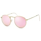 Pro Acme Small Round Sunglasses for Women Men Classic Crystal Glass Lens Retro Circle Metal SunGlasses,50mm (Crystal Pink Mirrored Lens)