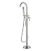 Votamuta Modern Nickel Brushed Free Standing Bathtub Shower Mixer Taps Floor Mounted Tub Shower Faucets with Hand Sprayer Single Handle