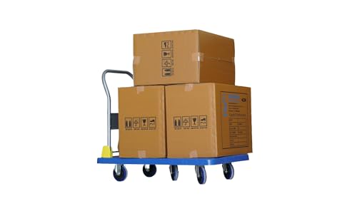 BIGAPPLE 600kg Capacity Plastic Foldable Platform Trolley for Heavy Weight/Material Handling Goods Trolley for Home, Office, Warehouse & Industries - 63cm x 105cm (5" Wheel/Blue) - PACK of 1