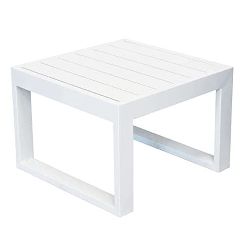 Briconess.com Table basse carrée 45 x 45 cm pour extérieur jardin pour salon avec structure en aluminium et plateau effet lattes Milos - Blanc