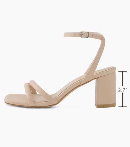 Image of Shoe'N Tale Strappy Heels for Women Square Toe Chunky Block Heels Ankle Buckle Heeled Sandals