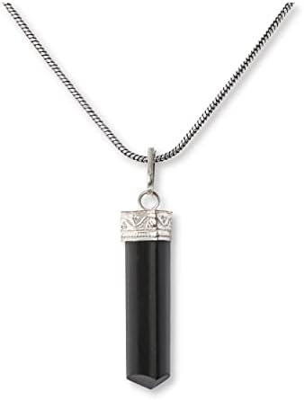 Raw Black Tourmaline Crystal Healing Pendant Necklace Protection Negative Energy Cleanser Natural Stress Aid Soothe Mind Emotions - Authentic Stone on Silver Plated 18" Chain Chakra Healing Charm