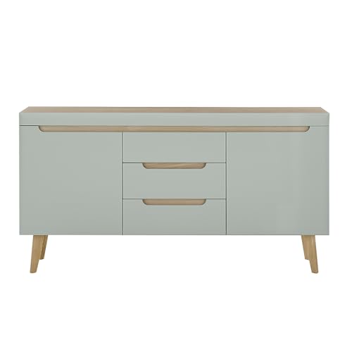 Lomadox Esszimmer, Wohnzimmer Sideboard, Anrichte, Kommode in Grün Matt mit Eiche