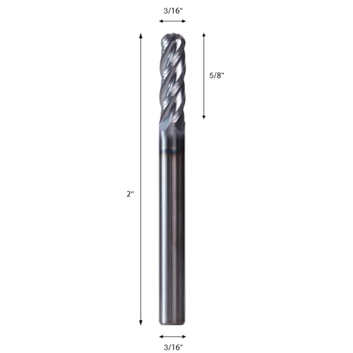 Image of NZ 3 /16 inch 4-Flute Ball Nose End Mill | CNC Milling Bits AlTiN Coated Carbide for Alloy Steel, Hardened Steel | 5-Pack