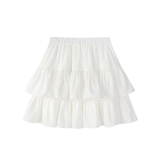 Women A-Line Ruffle Tierred Pretty Style Elastic Waist Summer Slim Basic Harajuku Skirt
