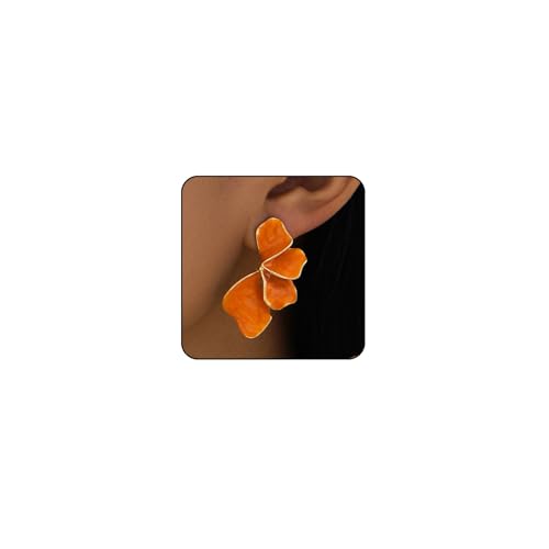 Chunky Earrings Big Orange Statement Earrings for Women Trendy Large Floral Ginkgo Leaf Flower Earring Irregular Long Drop Dangle Earrings Chunky Jewelry (1 - Orange)