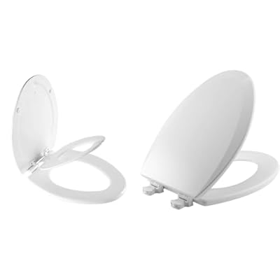 MAYFAIR 1888SLOW 000 NextStep2 Toilet Seat with Built-In Potty Training Seat, Slow-Close & Bemis 1500EC 390 Lift-Off Wood Elongated Toilet Seat, 1 Pack, Cotton White