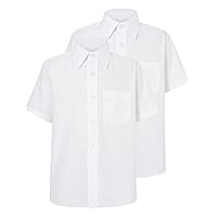 Owasi Boys School Non Iron Shirt Pack of Two Short Sleeve Regular Fit Button Easy Care Ages 4-16 Years (White, 15-16 Years)
