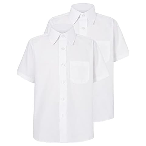 Owasi Boys School Non Iron Shirt Pack of Two Short Sleeve Regular Fit Button Easy Care Ages 4-16 Years (White, 15-16 Years) Cover