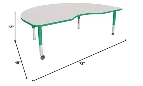 Image of Sprogs Adjustable Height Mobile Classroom Activity Table for Preschools, Kidney Preschool Activity Table with Casters, 48 inch L x 72 inch W x 23 inch H, Gray /Green