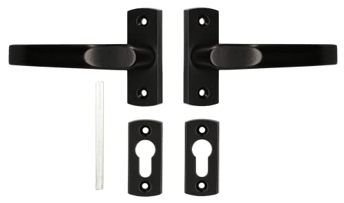KOTARBAU® Juego de manillas para puerta con rosetas para cilindro, bombín, Manillas de puerta con placa corta, Manillas de aluminio ZnAl - negro, 2 Manetas, Manijas diseño clásico, Picaportes