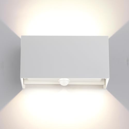 25W LED Applique da Parete Esterno/Interno con Sensore di Movimento e Crepuscolare 4000K Luci Naturale IP65 Impermeabile Moderno Alluminio Lampada da Esterno Angolo di Luce Regolabile Bianco