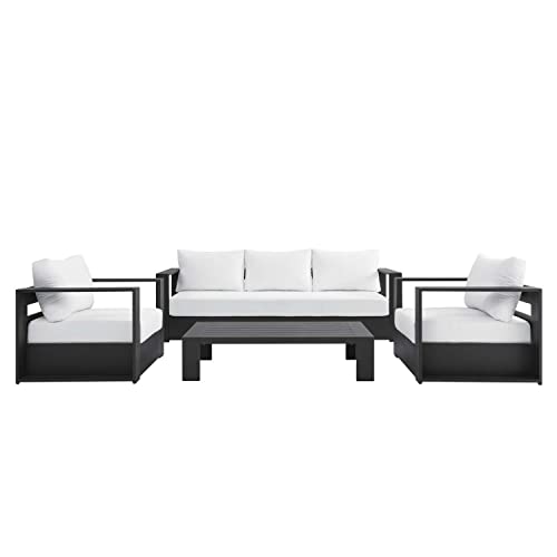 Image of Modway Tahoe Aluminum 4-Piece Outdoor Patio Set in Gray White