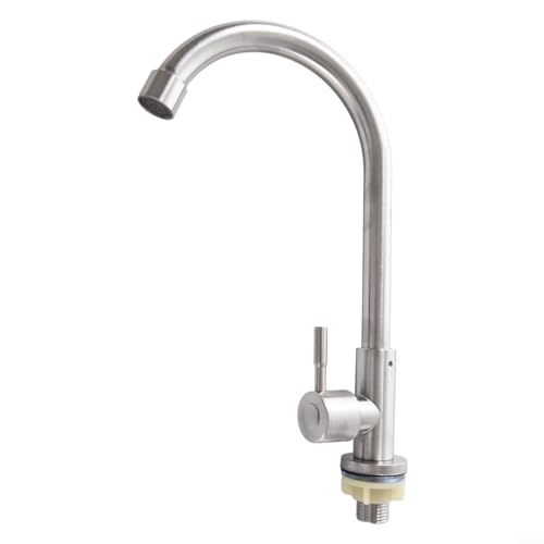 Grifo de fregadero de cocina de acero inoxidable, grifo de agua fría, moderno grifo mezclador de una sola manija con aireador para instalación de encimera de cocina, baño, color plateado