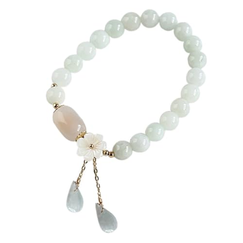VALICLUD Bracelet En Pierre Naturelle De Jade Blanc Pour Femme Bracelet De Perles ÉLéGant Extensible Bijoux DéCo Cadeau Anniversaire