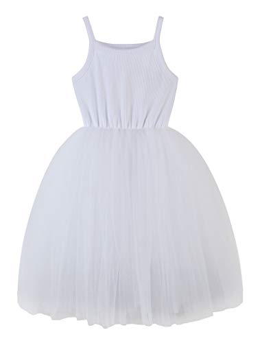 GSVIBK Baby Girls Tutu Dress Toddler Sleeveless Sunderss Straps Tulle Dress Holiday Tutu Dresses for Girl White 580 3Y