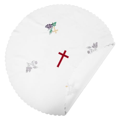 Mantel redondo para comunión LIFKOME bordado blanco y protector para mesas de ceremonias 2