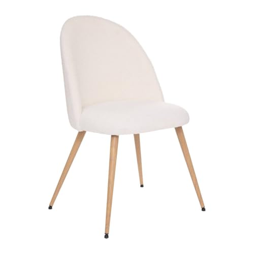 Atmosphera Créateur d'Intérieur - Chaise Slano Bouclette Blanc - Pieds Effet Bois Clair - Confortable Coussin Intégré - Salon, Cuisine, Bureau