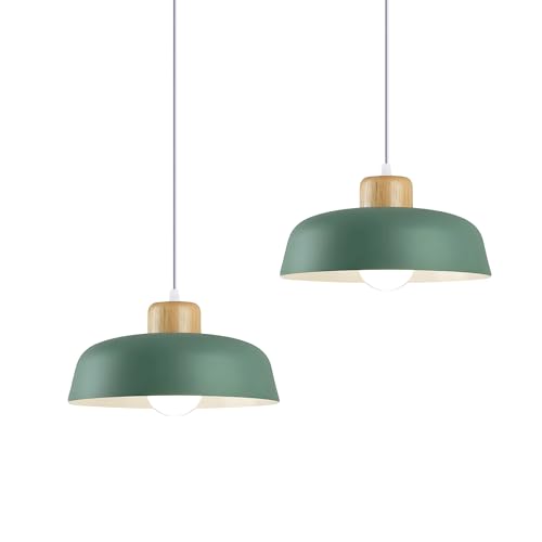 L+ Set 2 Lampade A Sospensione Industriali Verde 30 Cm – Paralume In Metallo, Attacco E27, Cavo Regolabile 85cm, Made In Italy