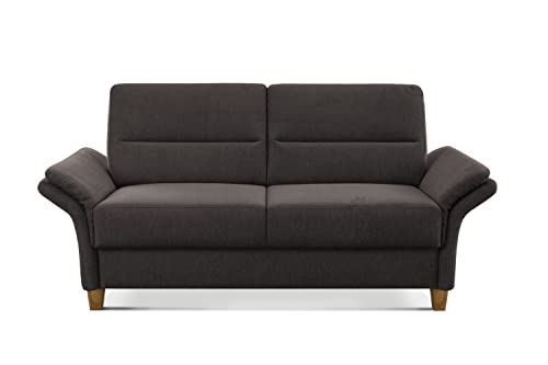 CAVADORE 3er Sofa Wyk / 3-Sitzer-Couch im Landhausstil mit Federkern + Holzfüßen / 186 x 90 x 89 / Chenille, Braun