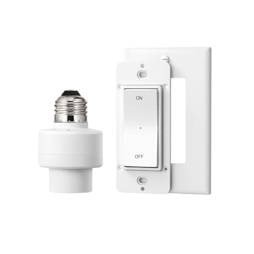 DEWENWILS Remote Control Light Socket, E26/ E27 Base, Programmable & Expandable, No Wiring Needed, Wireless Light Sockets for Bedroom, Stair, Closet, Garage 1 wall switch + 1 socket