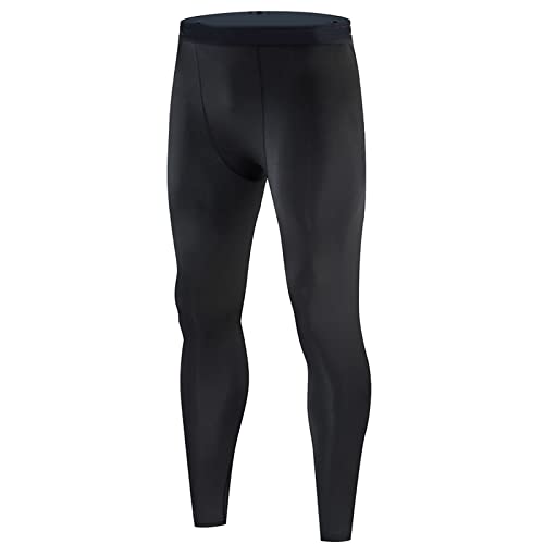 POENVFPO Herren-Sportstrumpfhose, Elastische, Enge Leggings aus Polyester, Elastische, Schnell Trocknende Herren-Kompressionshose für Fitness-Workout (Black)