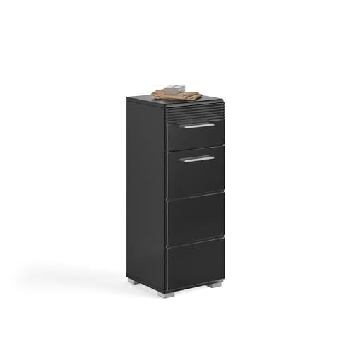 möbelando Hochschrank Linus in Schwarz Hochglanz - 30x80x31cm (BxHxT)