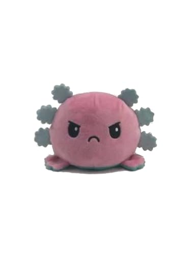TeeTurtle | The Original Reversible Axolotl Plushie | Patented Design | Sensory Fidget Toy for Stress Relief | Happy + Angry Aqua + Pink | Show Your Mood Without Saying a Word!