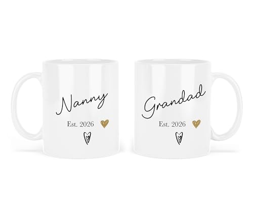 UNIQUEPGIFTS New Nanny and Grandad Mugs 2026 Grandparents Gifts Christmas Birthday Keepsake 11 Oz White Mug Set
