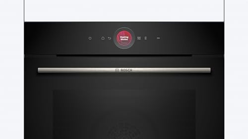 Bosch HBG7741B1, Serie 8 Smarter Einbau-Backofen, 60 x 60 cm, Made in Germany, Schwarz, Pyrolyse & Hydrolyse Selbstreinigung, Air Fry, Back Assist, 4D Heißluft, Farb-Touchscreen & Bedienring