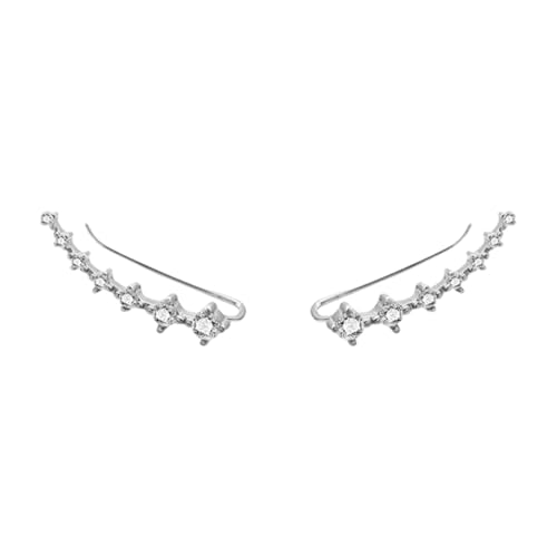 7 Crystal Cubic Zirconia Cartilage Ear Cuffs, Clear Diamond Climber Cartilage Earrings, 925 Sterling Silver Fashion Stud Crawler Pierced Sweep up Earrings for Women (silver)