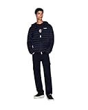 chaqueta cocinero manga larga Cierre de cremallera frontal Armani Exchange Men\'s Essential - Chaqueta de manga larga acolchada con logotipo de letras, azul marino, talla L, azul oscuro, L