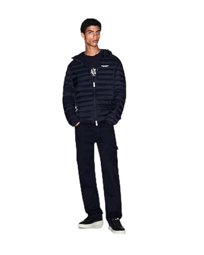 Armani Exchange Giacca da uomo, a maniche lunghe, imbottita, con logo Lettering, blu scuro, M, Navy scuro, M