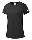 Damen Rash Guard UPF 50+ Sonnenschutz Kurz T-Shirts Leichte, schnell trocknende SPF UV Schwimm Shirts Schwarz 01-L